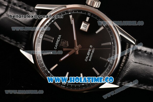 Tag Heuer Carrera Calibre 5 Automatic Swiss ETA 2824 Automatic Steel Case with Black Dial and Stick Markers - Click Image to Close
